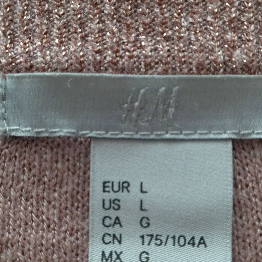 H&M Crew Neck Long Puffy Sleeve Shimmer Knit Pink Sweater L - Picture 5 of 10